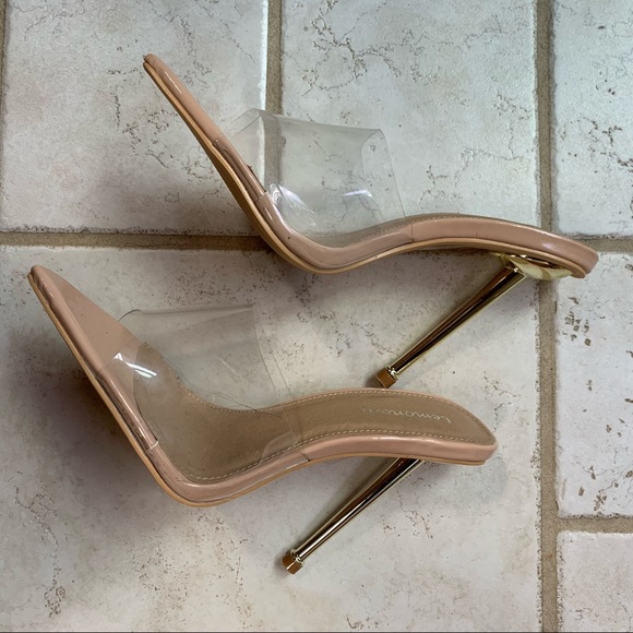 KingKing Perspex Pointed Peep Toe Heel Mule - Picture 4 of 5